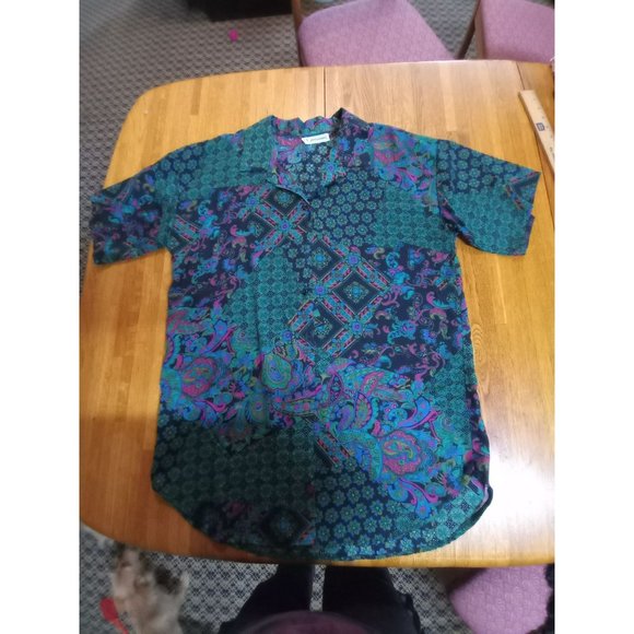 VTG X-pressions long all over floral Paisley short sleeve button down top women' - Picture 1 of 8